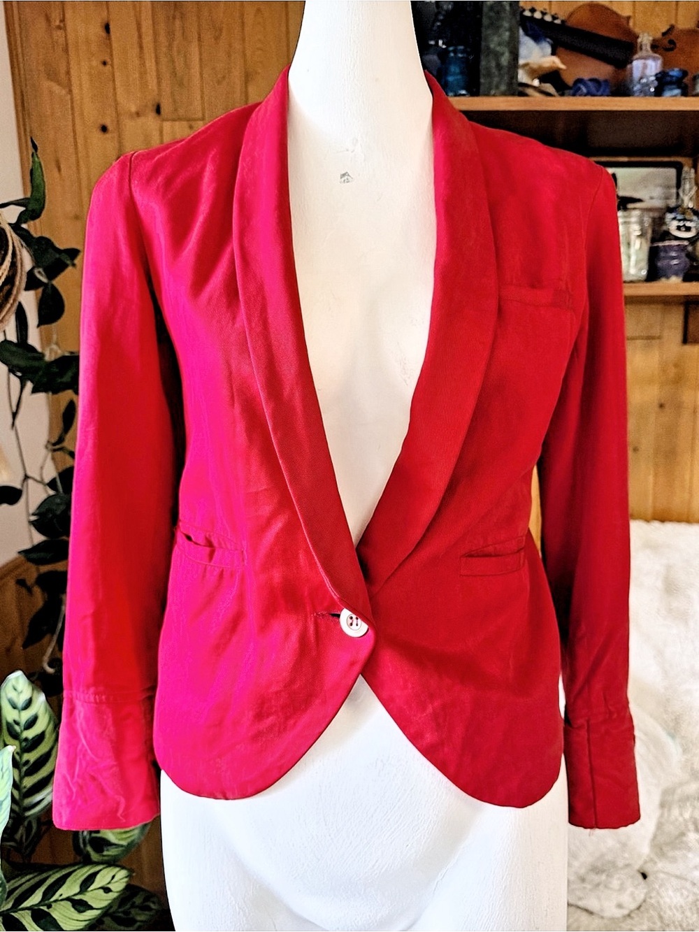 Gorgeous Anthropologie Cartonnier Red Tencel Blazer Jacket Size 0 EUC